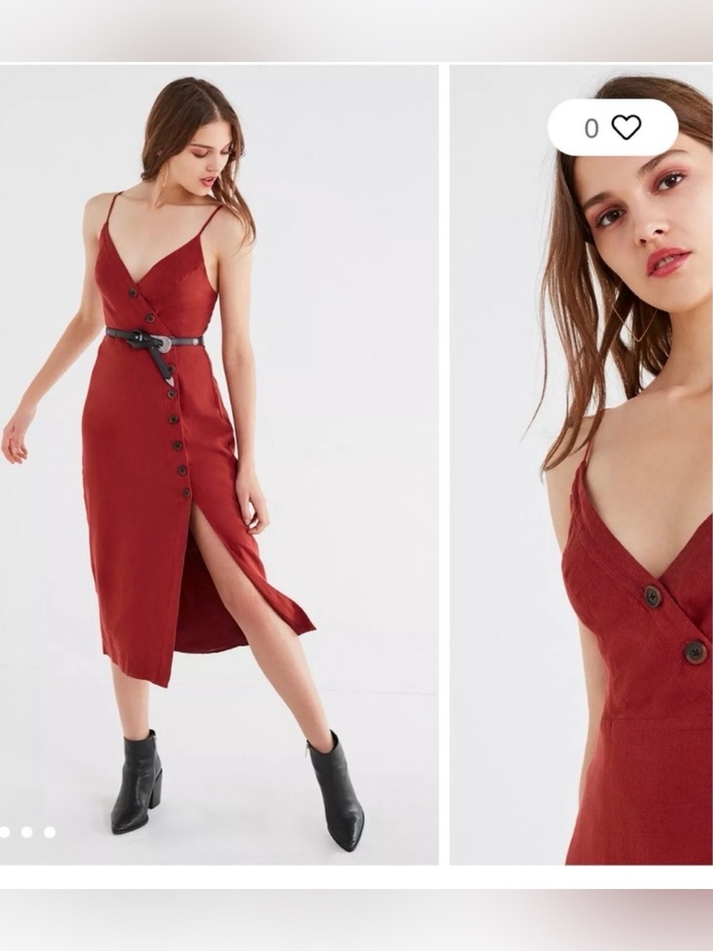 Urban Outfitters Linen Blend Midi Dress in Burnt Orange , size Small
